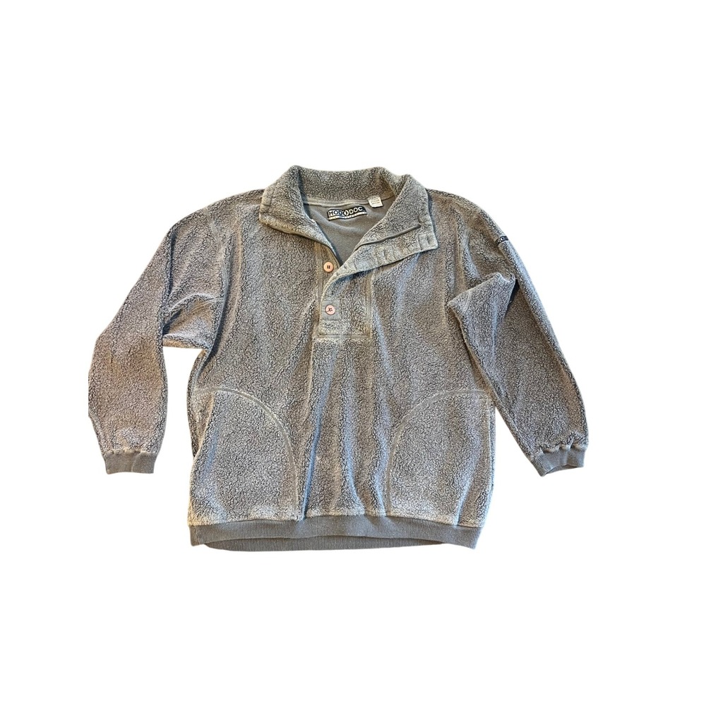 Vintage‎ MODODOC Fuzzy Fleece Snap Neck Pullover Sweatshirt Gray